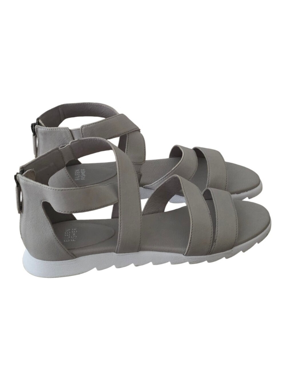 Eileen Fisher Zipper Back Leather Sandals, Taupe